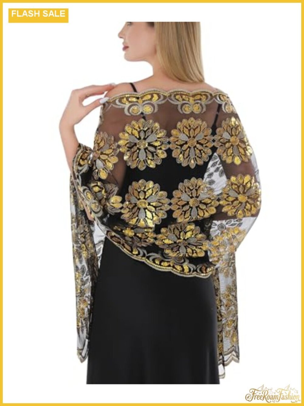 Sequin Floral Lace Chiffon Shawl Wrap Formal Evening Wedding Scarf